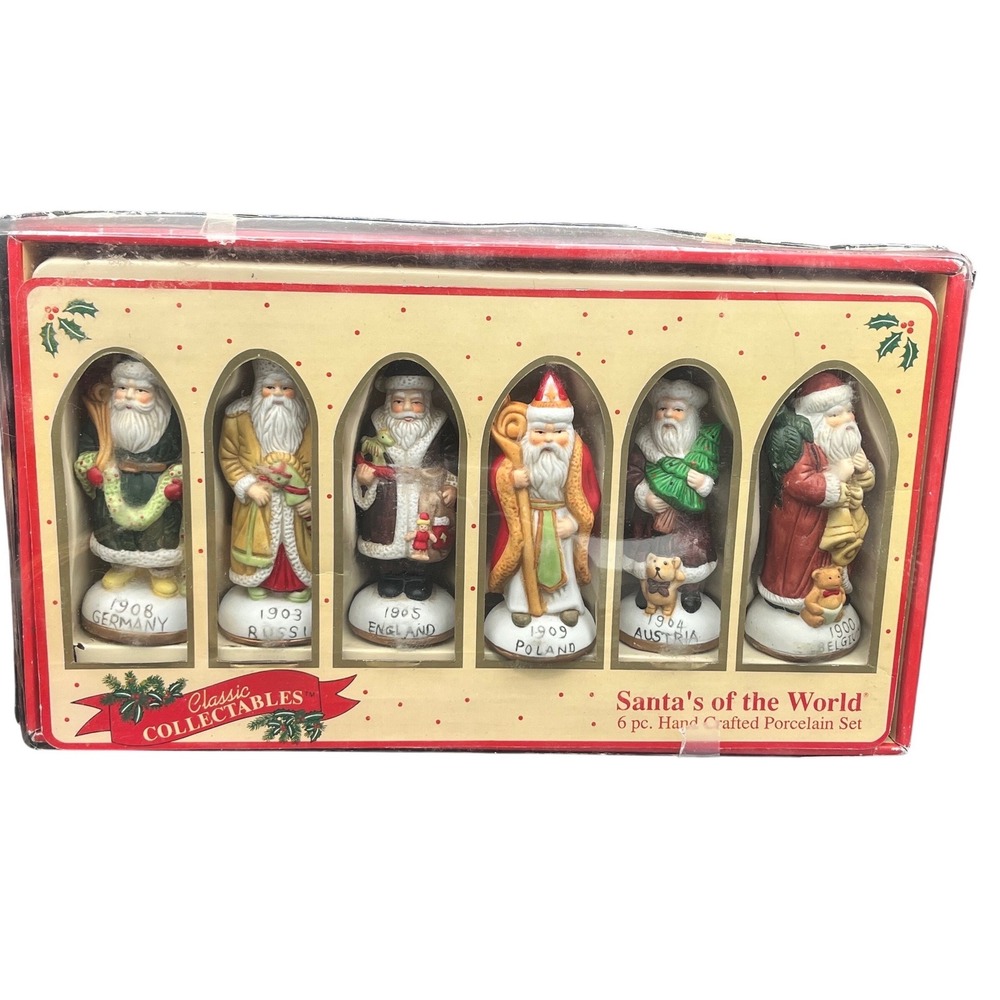6 Pc Hand Crafted Santas‎ of the World Collection Porcelain Figurine Ornaments